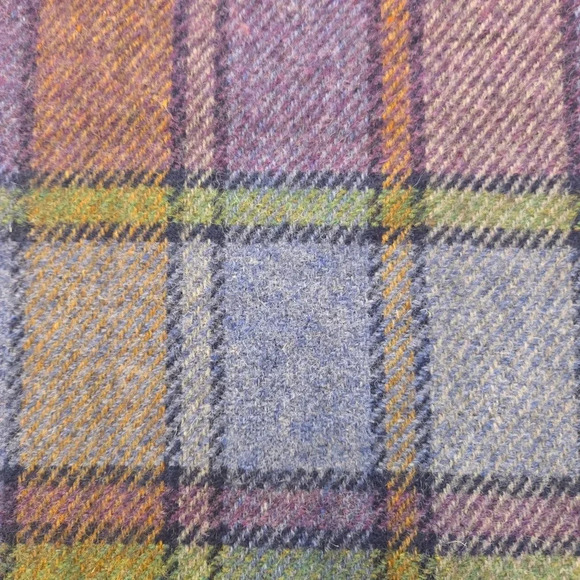 VTG Foxford Irish Lambs Wool Plaid Tartan Scarf Purple Blue Green Unisex - Picture 3 of 6